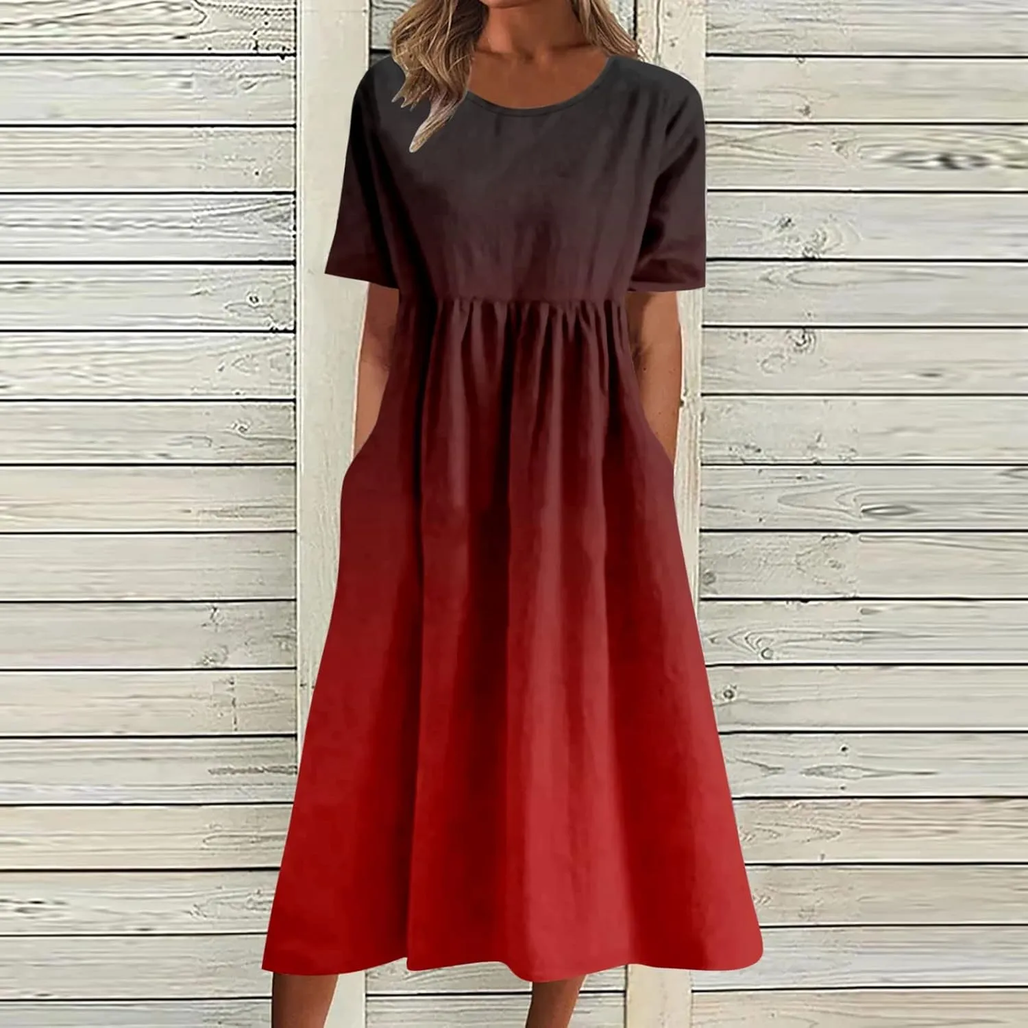 Midi Dresses for Women 2024 Casual Summer Fashion Short Sleeve T Shirts Dress Boho Beach Vacation Floral Print Cute Sundress