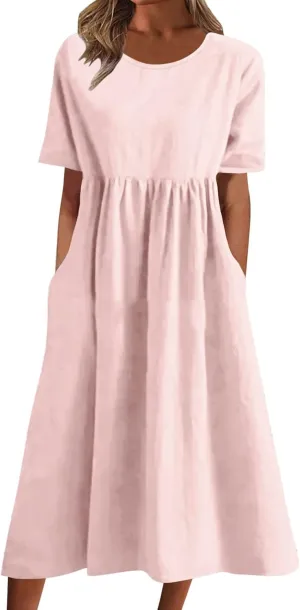 Midi Dresses for Women 2024 Casual Summer Fashion Short Sleeve T Shirts Dress Boho Beach Vacation Floral Print Cute Sundress