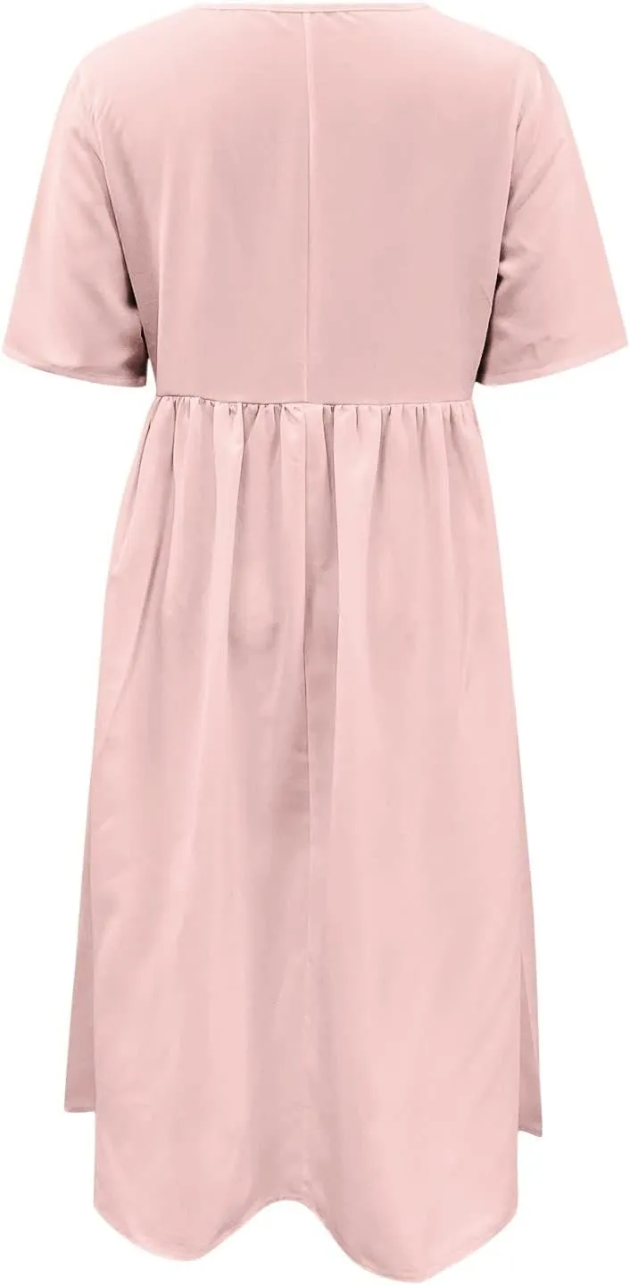 Midi Dresses for Women 2024 Casual Summer Fashion Short Sleeve T Shirts Dress Boho Beach Vacation Floral Print Cute Sundress