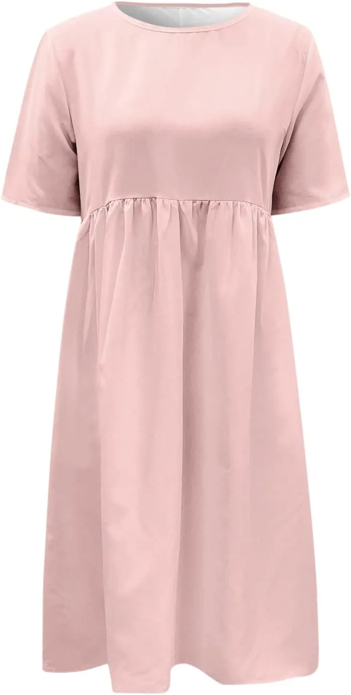 Midi Dresses for Women 2024 Casual Summer Fashion Short Sleeve T Shirts Dress Boho Beach Vacation Floral Print Cute Sundress