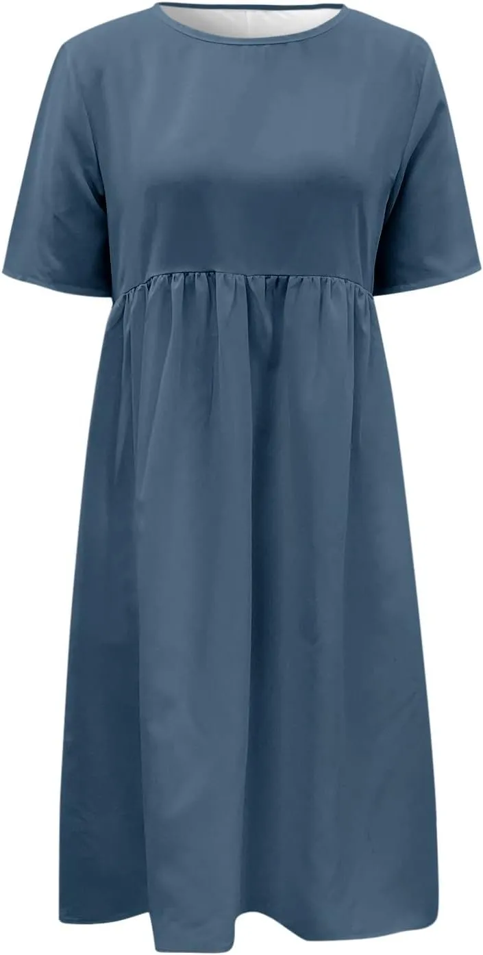 Midi Dresses for Women 2024 Summer Casual Short Sleeve T Shirts Dress Boho Beach Vacation Floral Print Cute Sundress