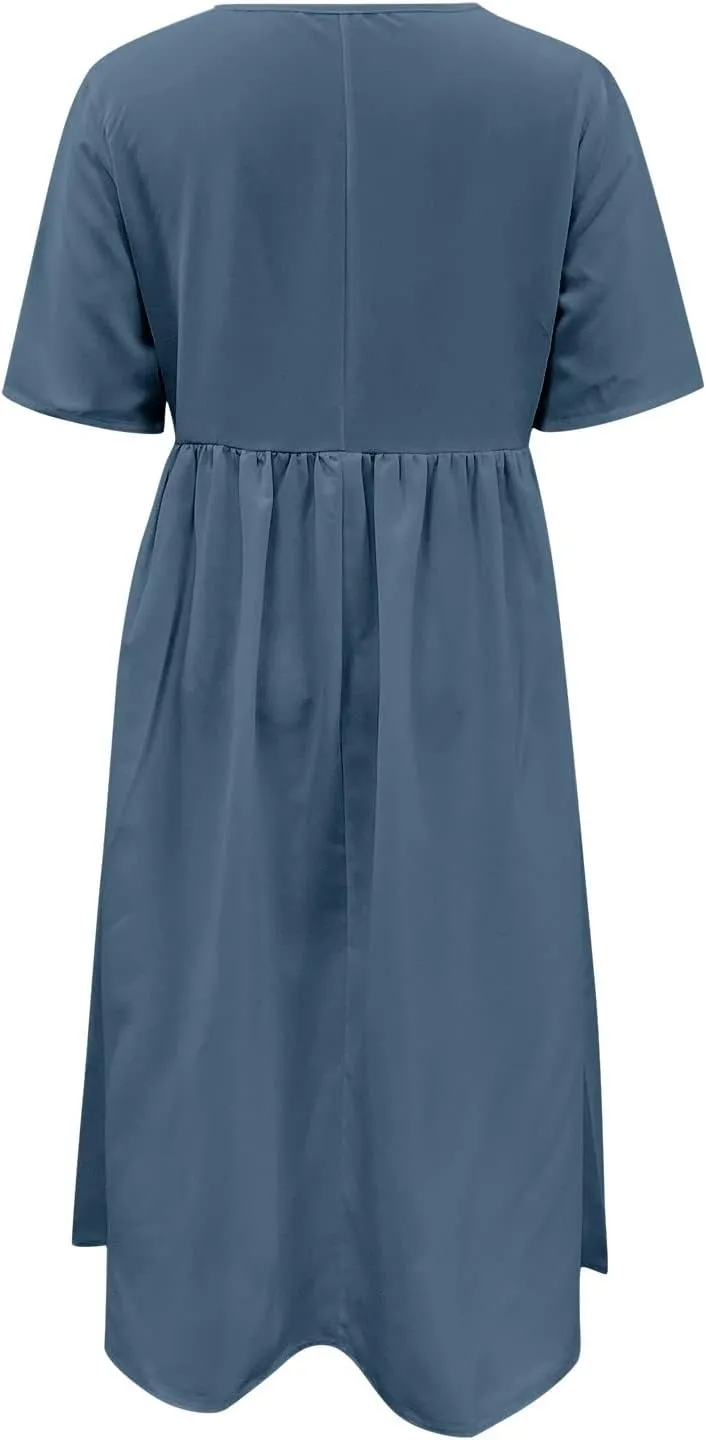 Midi Dresses for Women 2024 Summer Casual Short Sleeve T Shirts Dress Boho Beach Vacation Floral Print Cute Sundress