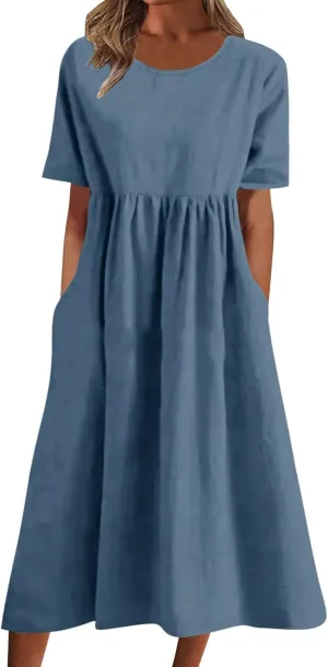Midi Dresses for Women 2024 Summer Casual Short Sleeve T Shirts Dress Boho Beach Vacation Floral Print Cute Sundress