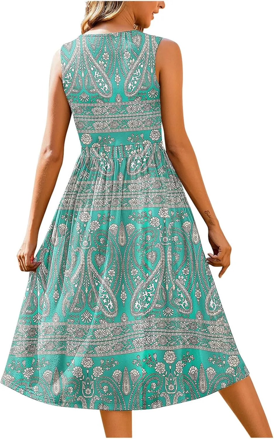 Midi Dresses for Women Casual Floral Graphic Tank Midi Dress Sleeveless Pocketed a Line Dresses Summer Beach Outfits