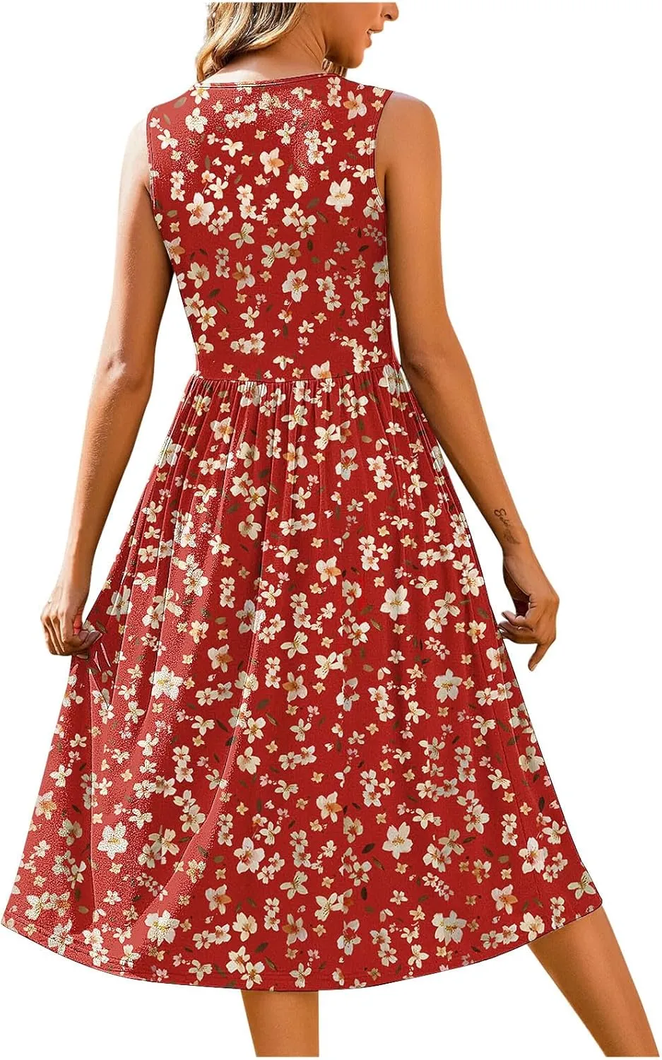 Midi Dresses for Women Casual Floral Graphic Tank Midi Dress Sleeveless Pocketed a Line Dresses Summer Beach Outfits