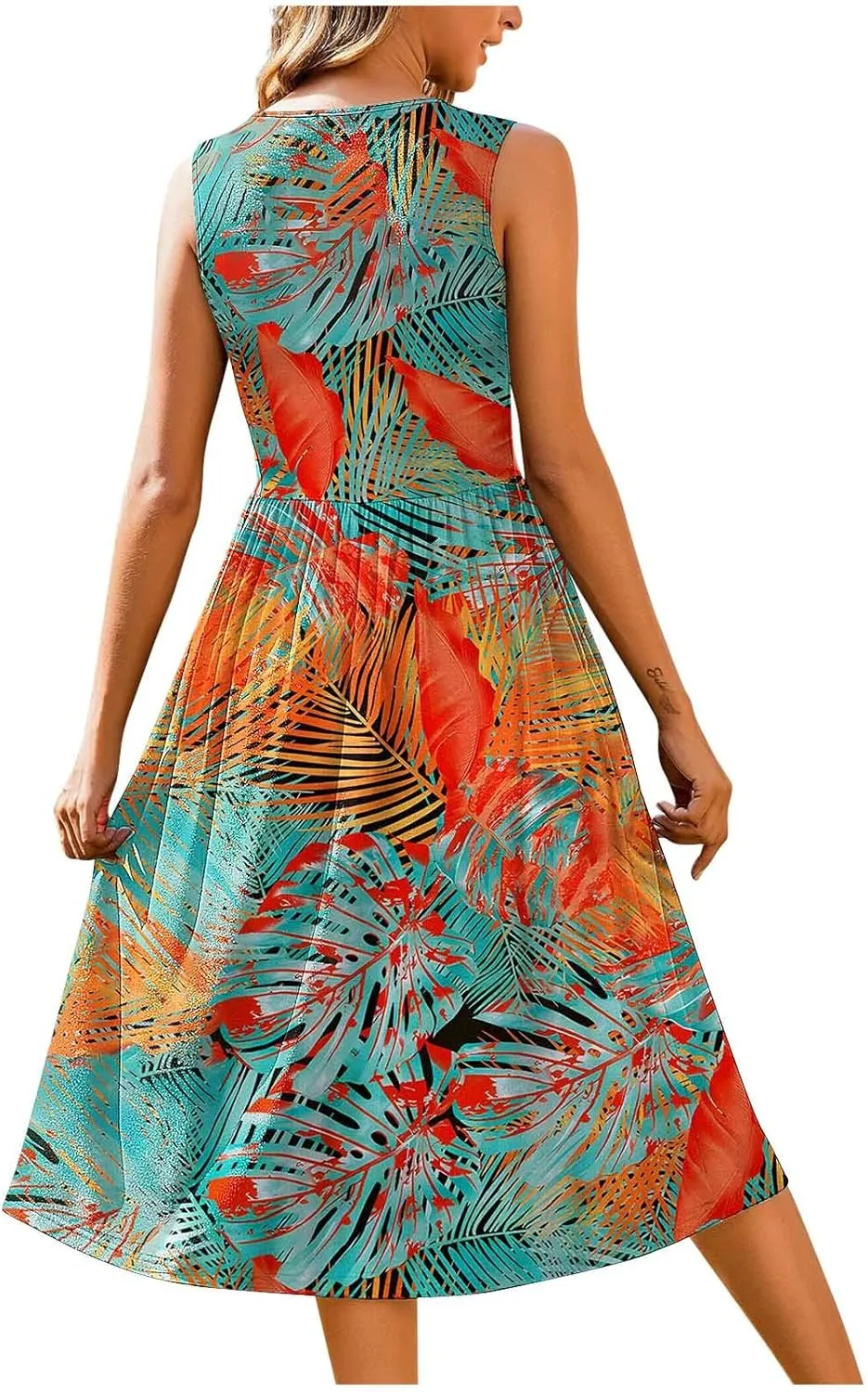 Midi Dresses for Women Casual Floral Graphic Tank Midi Dress Sleeveless Pocketed a Line Dresses Summer Beach Outfits