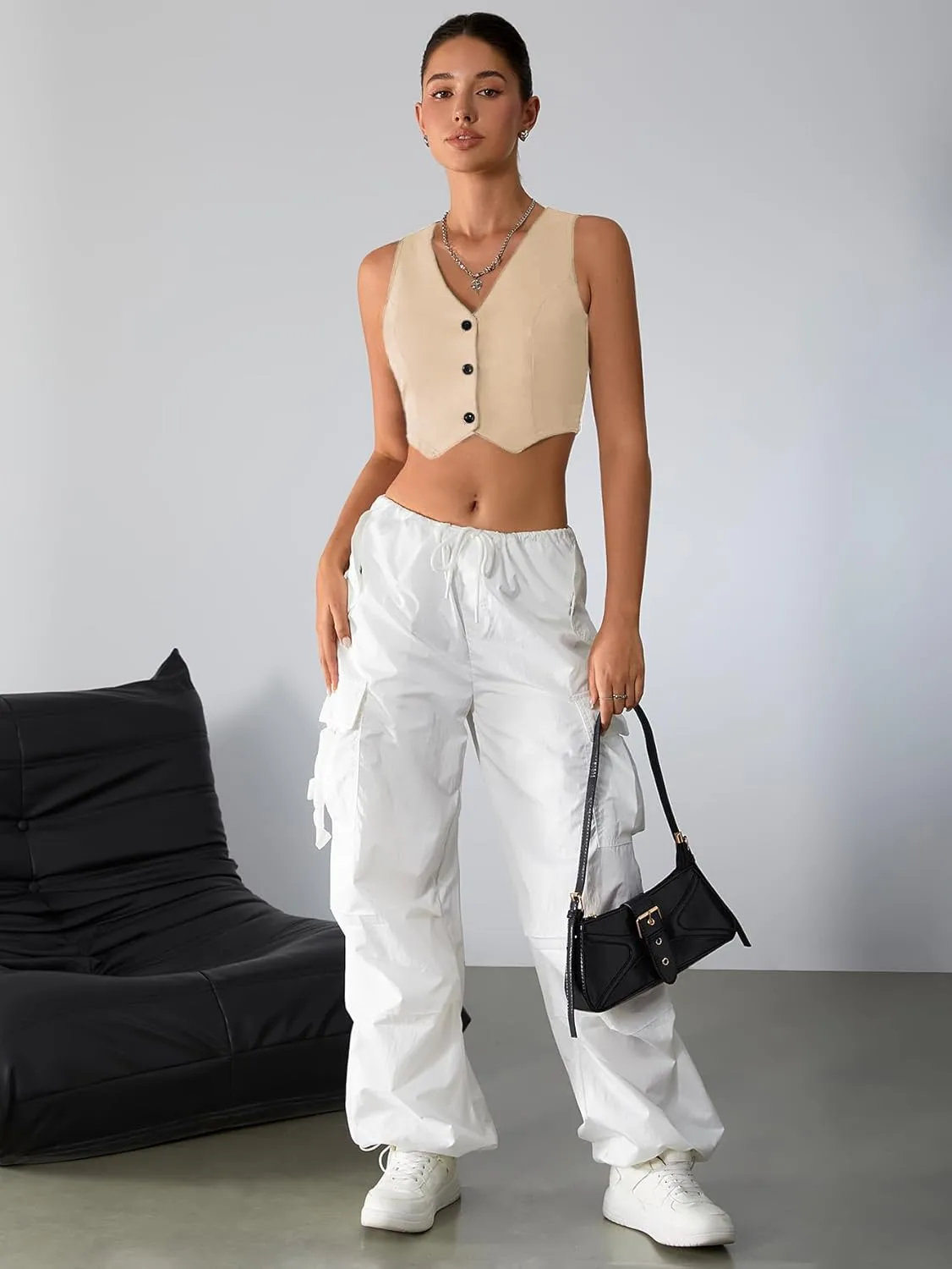Milumia Women's Button Up Suit Vest Shirt Waistcoat Sleeveless Cropped Blazer Vest Tops