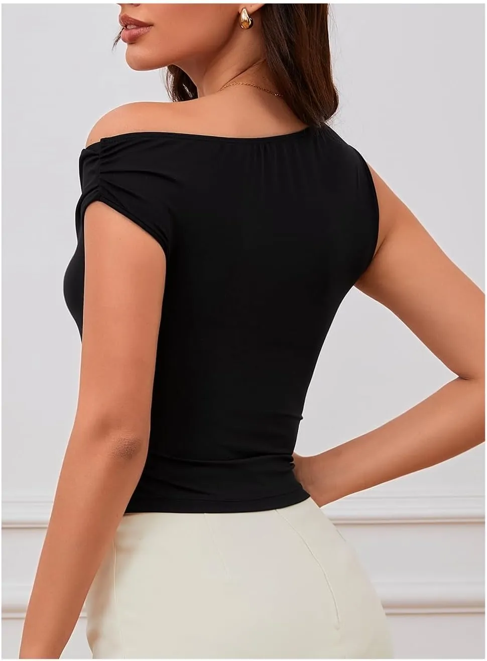Milumia Women's Summer One Off Shoulder Button Tank Top Asymmetrical Y2K Going Out T Shirts