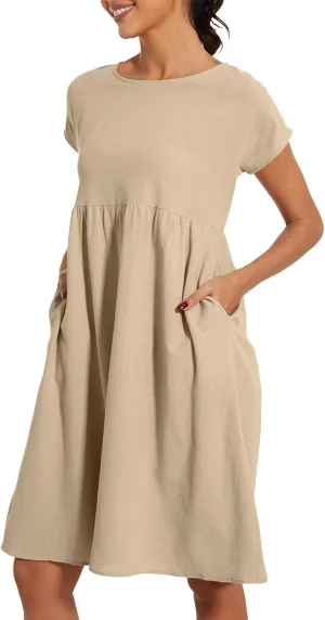 Miyaomn Women's Summer Midi Dresses Casual Cap Sleeve Crewneck A Line Swing Flowy Beach Sundress with Pockets T Shirts Dress