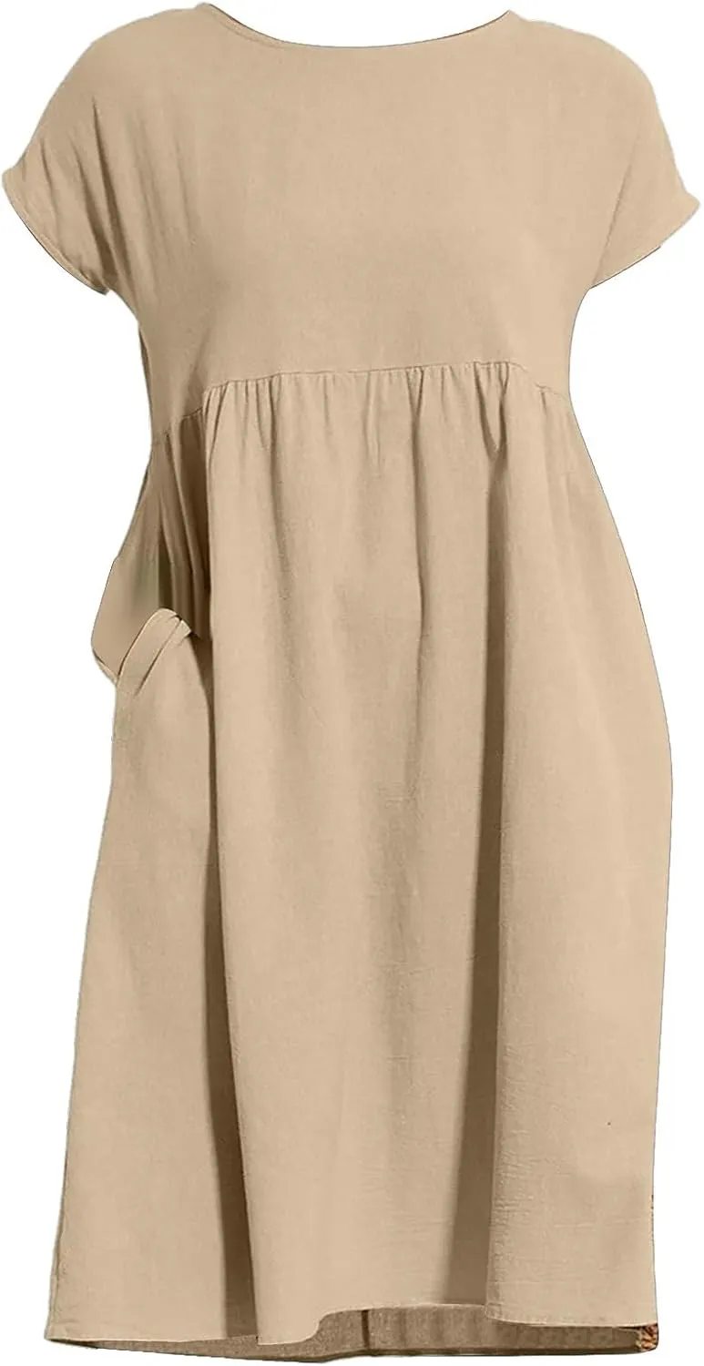 Miyaomn Women's Summer Midi Dresses Casual Cap Sleeve Crewneck A Line Swing Flowy Beach Sundress with Pockets T Shirts Dress