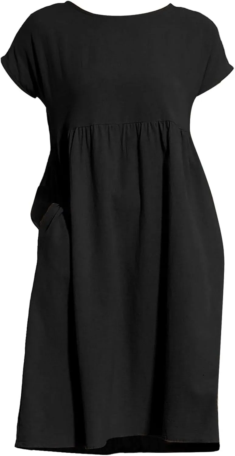 Miyaomn Women's Summer Midi Dresses Casual Cap Sleeve Crewneck A Line Swing Flowy Beach Sundress with Pockets T Shirts Dress