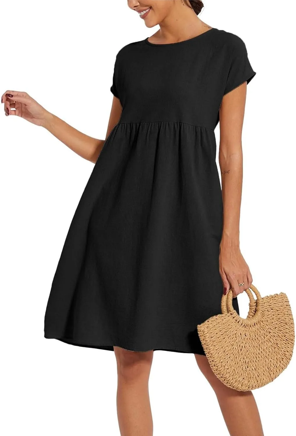 Miyaomn Women's Summer Midi Dresses Casual Cap Sleeve Crewneck A Line Swing Flowy Beach Sundress with Pockets T Shirts Dress