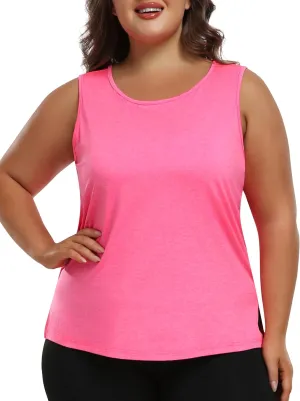 MoFiz Women's Plus Size Workout Tank Tops Sleeveless T-Shirts Quick Dry Tennis Shirt Running Casual Tops for Summer XL-5XL
