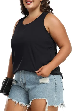 MoFiz Women's Plus Size Workout Tank Tops Sleeveless T-Shirts Quick Dry Tennis Shirt Running Casual Tops for Summer XL-5XL