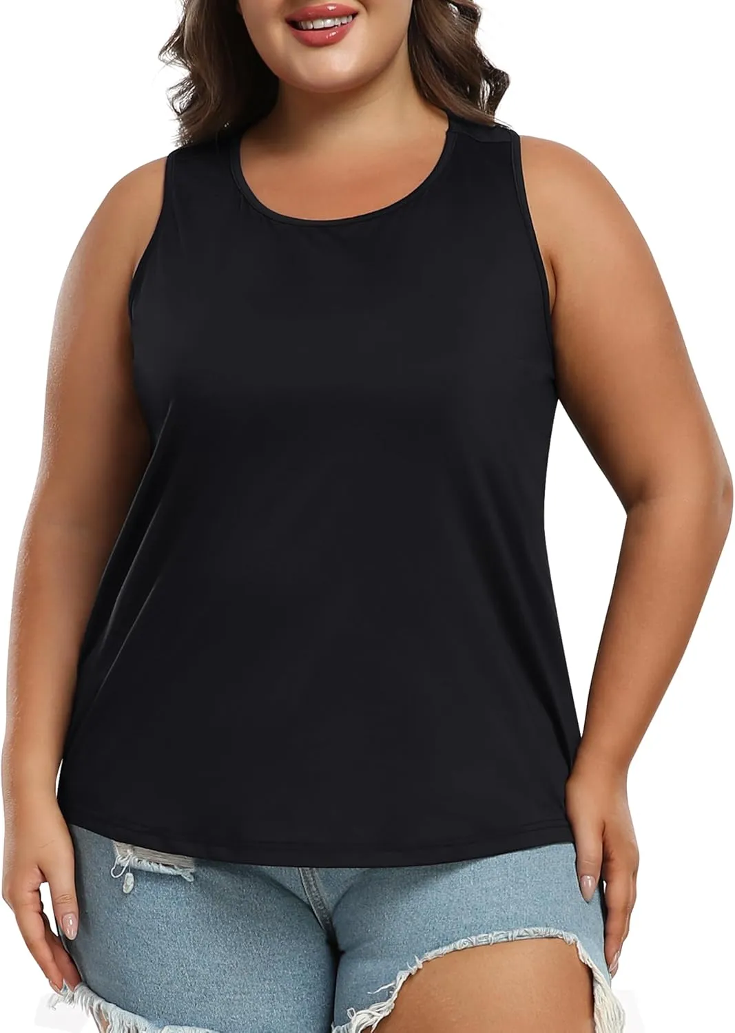 MoFiz Women's Plus Size Workout Tank Tops Sleeveless T-Shirts Quick Dry Tennis Shirt Running Casual Tops for Summer XL-5XL