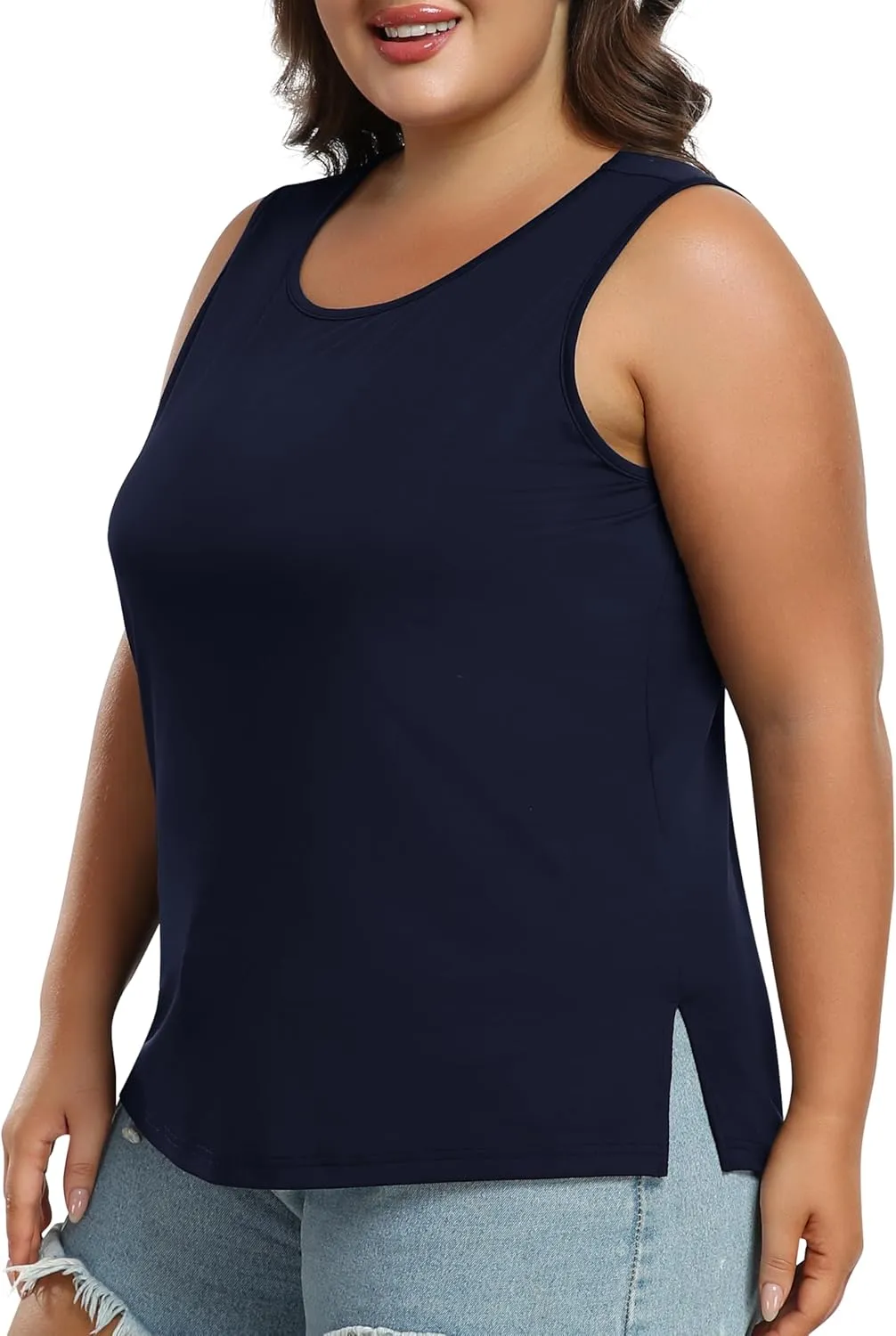 MoFiz Women's Plus Size Workout Tank Tops Sleeveless T-Shirts Quick Dry Tennis Shirt Running Casual Tops for Summer XL-5XL