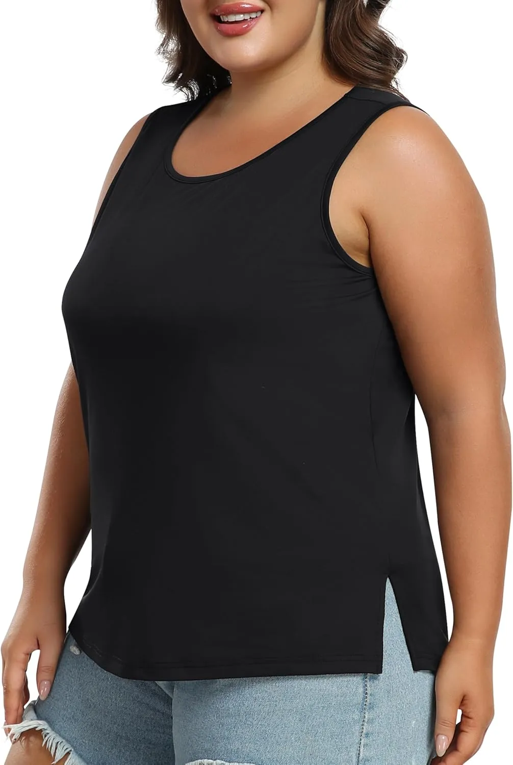 MoFiz Women's Plus Size Workout Tank Tops Sleeveless T-Shirts Quick Dry Tennis Shirt Running Casual Tops for Summer XL-5XL