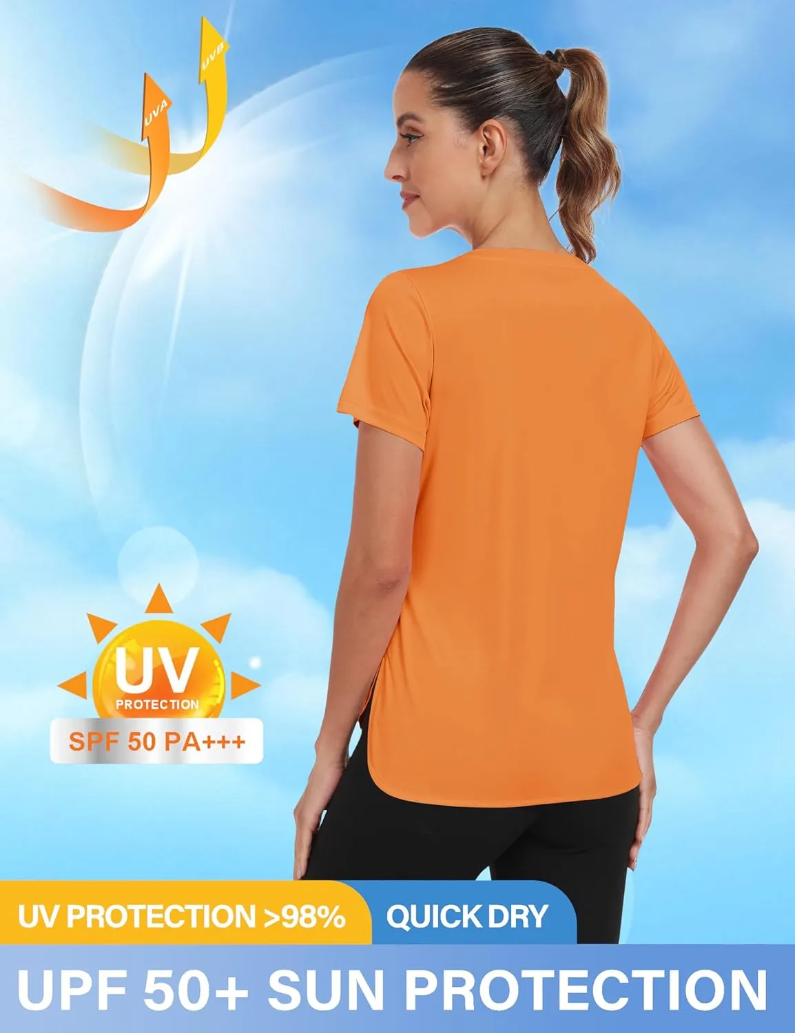 MoFiz Women's Short Sleeve Shirts UPF 50  Sun Shirt Crew Neck UV Hiking Athletic Workout Moisture Wicking Quick Dry T-Shirts