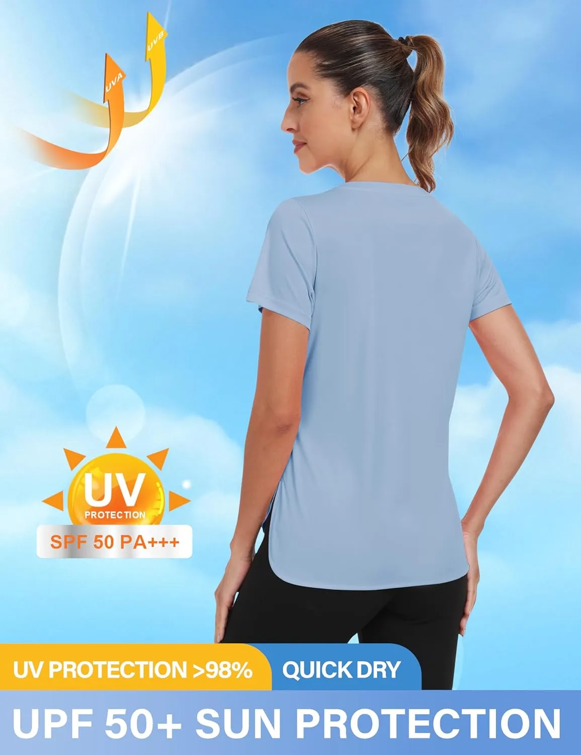 MoFiz Women's Short Sleeve Shirts UPF 50  Sun Shirt Crew Neck UV Hiking Athletic Workout Moisture Wicking Quick Dry T-Shirts