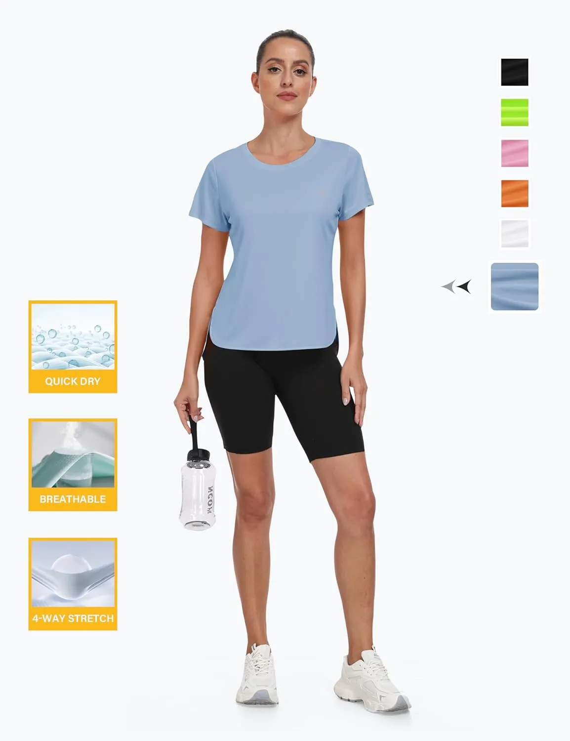 MoFiz Women's Short Sleeve Shirts UPF 50  Sun Shirt Crew Neck UV Hiking Athletic Workout Moisture Wicking Quick Dry T-Shirts