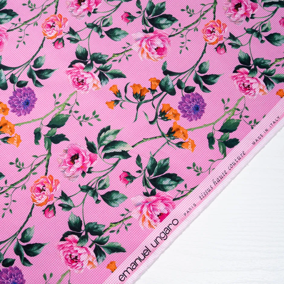 Multi Floral Printed Candy Pink Gingham Pure Cotton