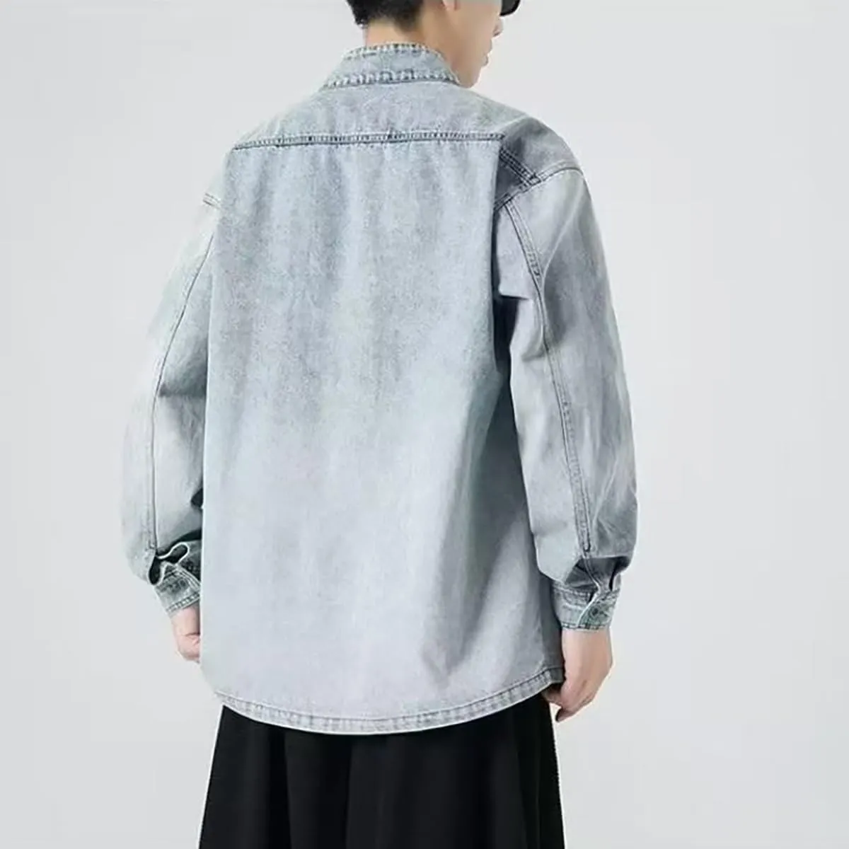 NCDUANSAN New Chinese style button up men's denim jacket, niche long sleeved jacket, casual and fashionable design hip-hop