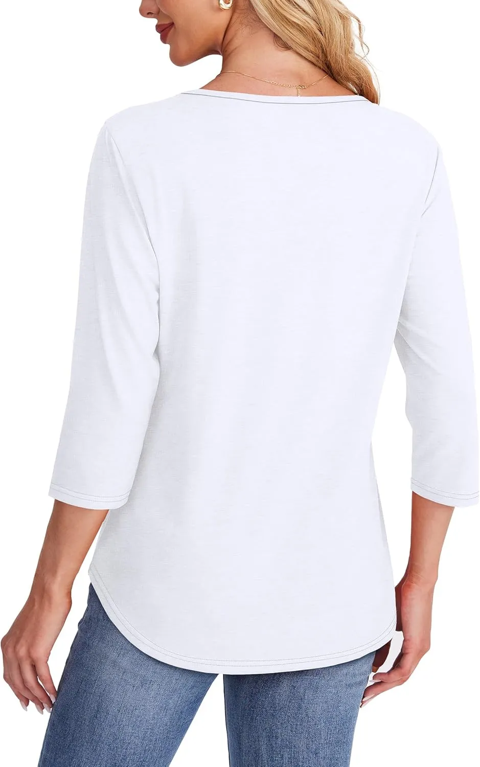 OFEEFAN Womens Tops 3/4 Length Sleeve Blouses Dressy Casual Spring Summer Outfits Pleated Front T Shirts Curved Hem