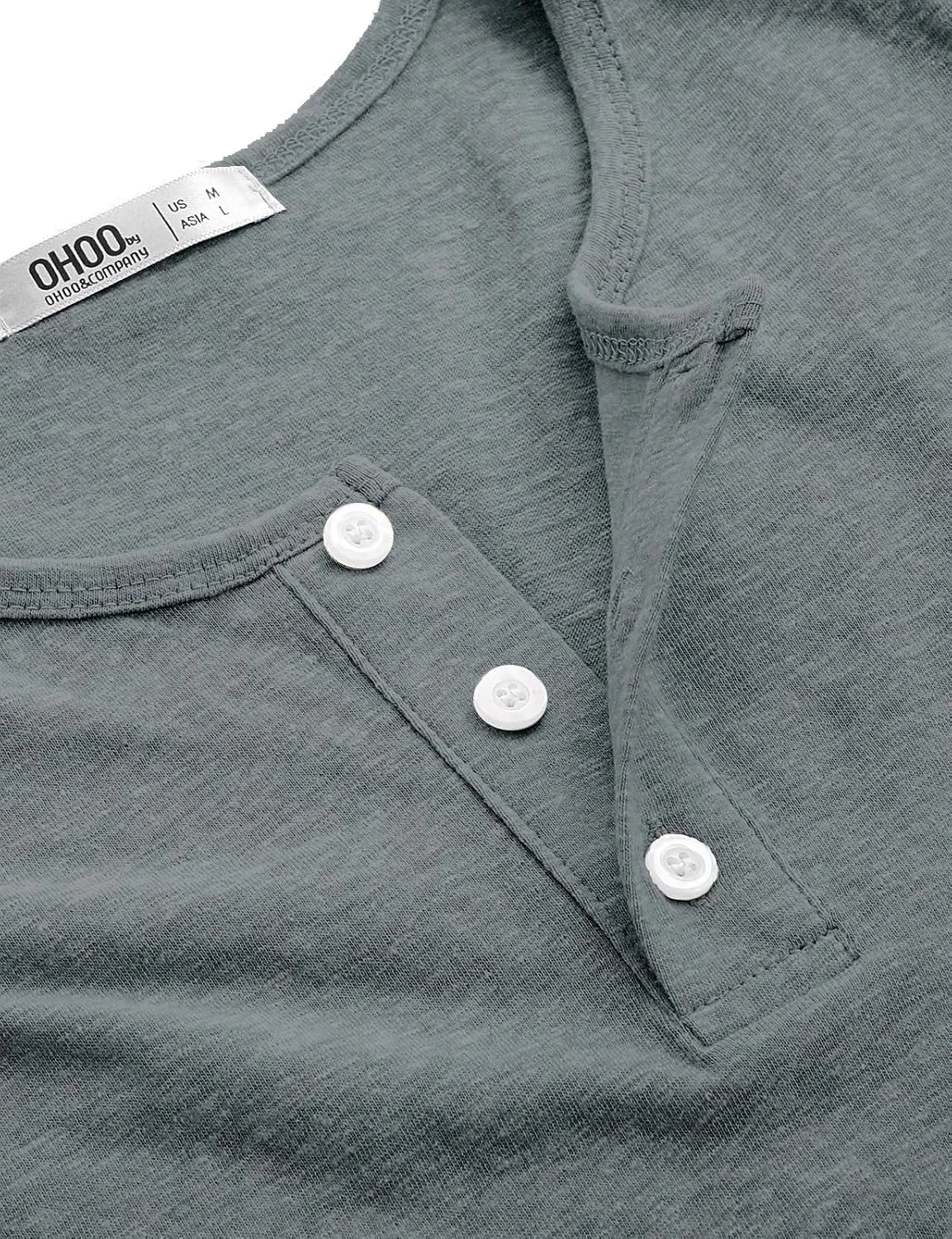 Ohoo Mens Slim Fit Casual Short Sleeve Placket Melange Color Fabric Cotton Henley T-Shirts