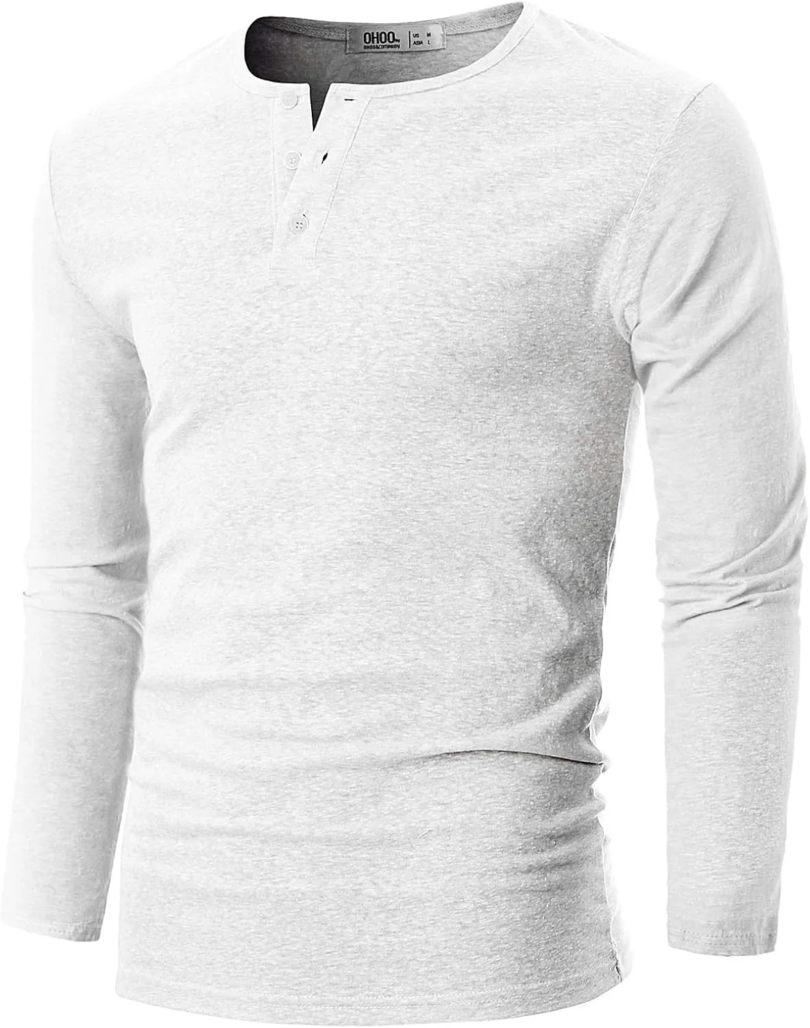 Ohoo Mens Slim Fit Casual Short Sleeve Placket Melange Color Fabric Cotton Henley T-Shirts