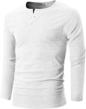 Ohoo Mens Slim Fit Casual Short Sleeve Placket Melange Color Fabric Cotton Henley T-Shirts