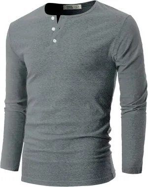 Ohoo Mens Slim Fit Casual Short Sleeve Placket Melange Color Fabric Cotton Henley T-Shirts