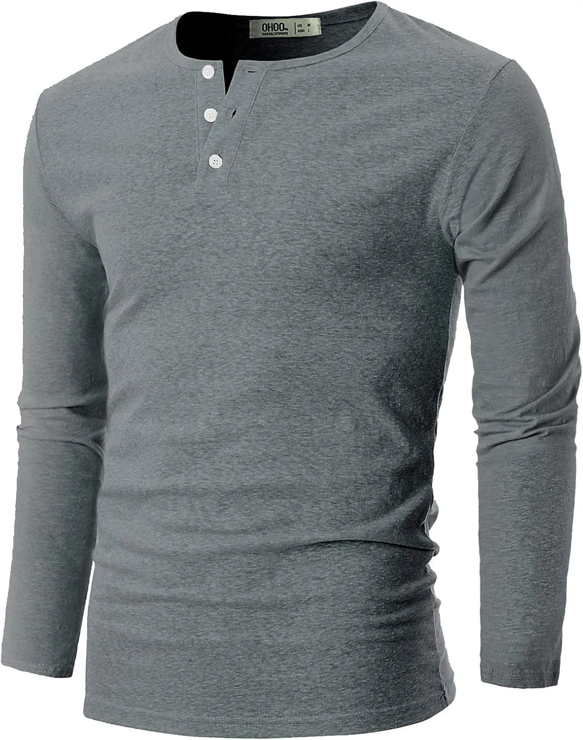 Ohoo Mens Slim Fit Casual Short Sleeve Placket Melange Color Fabric Cotton Henley T-Shirts