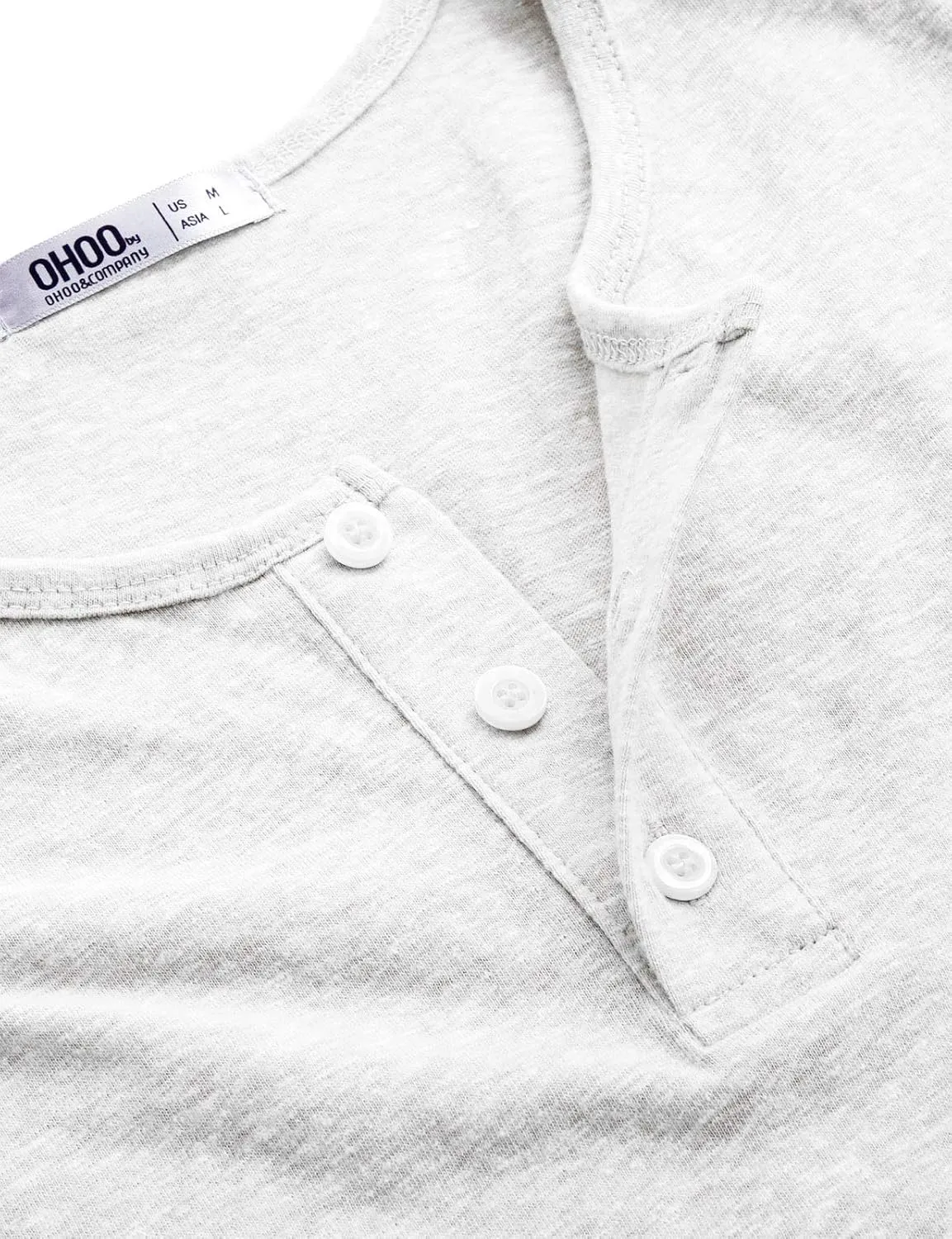 Ohoo Mens Slim Fit Casual Short Sleeve Placket Melange Color Fabric Cotton Henley T-Shirts