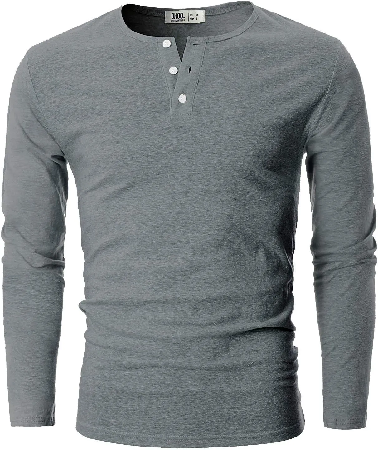 Ohoo Mens Slim Fit Casual Short Sleeve Placket Melange Color Fabric Cotton Henley T-Shirts
