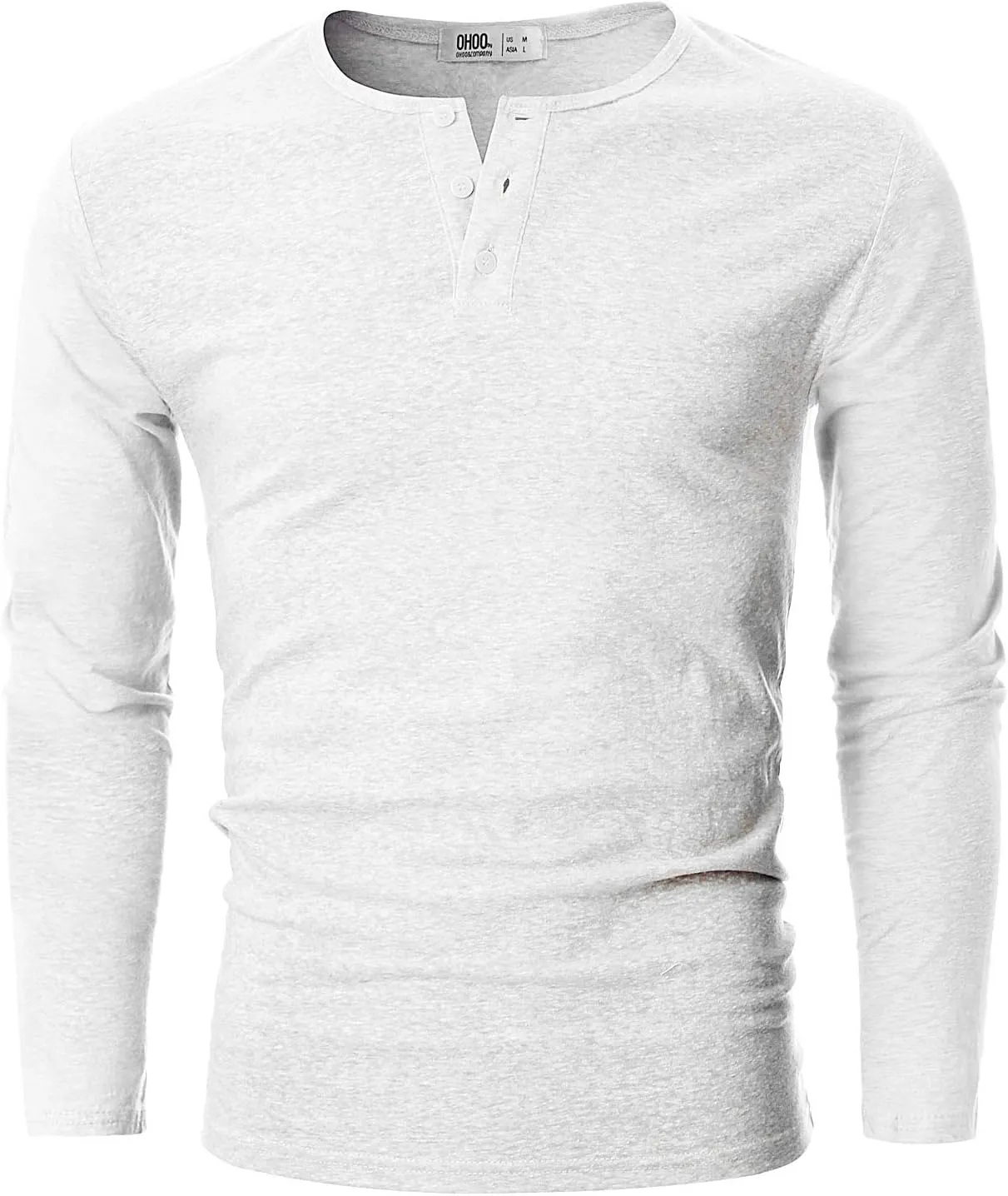 Ohoo Mens Slim Fit Casual Short Sleeve Placket Melange Color Fabric Cotton Henley T-Shirts