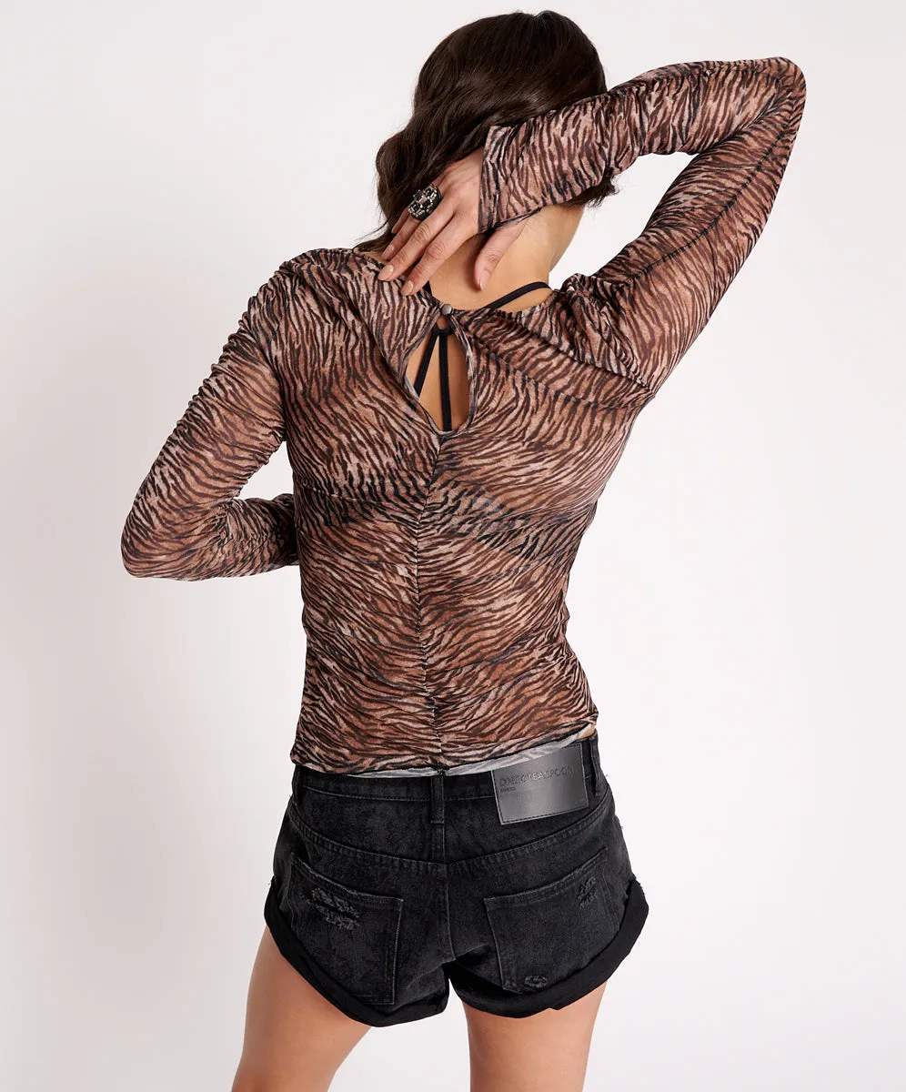 ONE TEASPOON Womens Night Fever Mesh Long Sleeve Top - Animal print