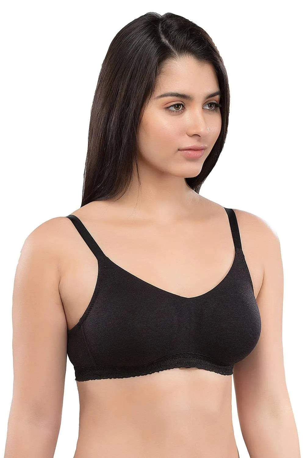 Organic Seamless Laced Bra (Pack of 3)-ISB054-Skin_Skin_Black-