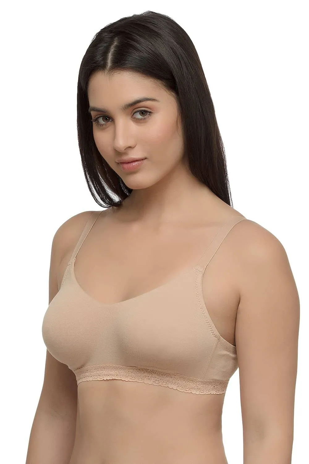 Organic Seamless Laced Bra (Pack of 3)-ISB054-Skin_Skin_Black-