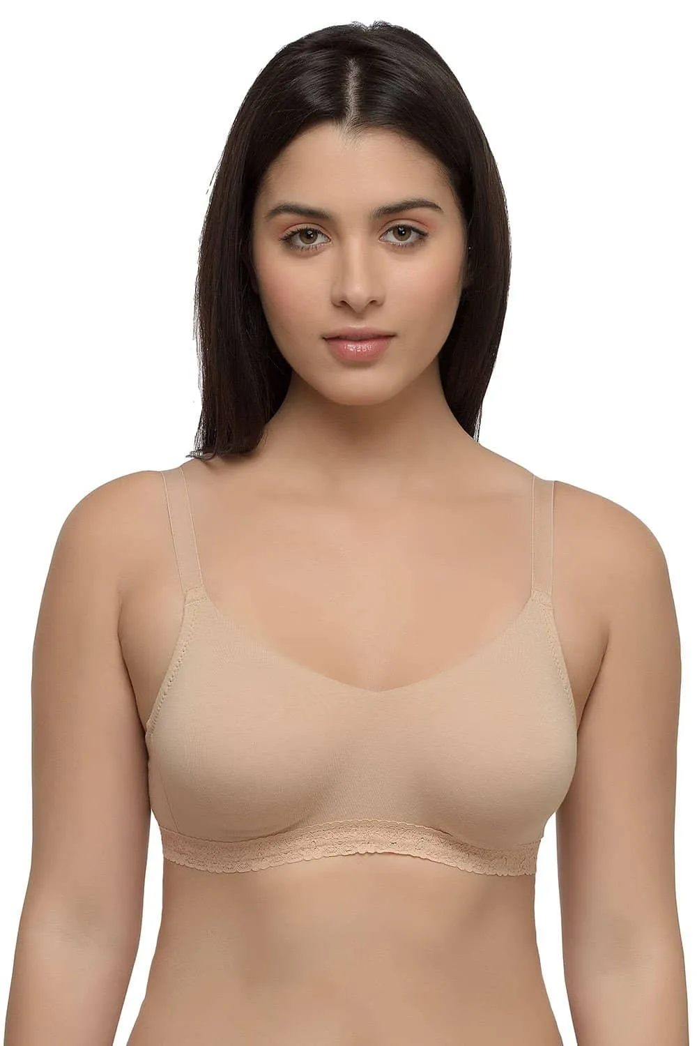 Organic Seamless Laced Bra (Pack of 3)-ISB054-Skin_Skin_Black-