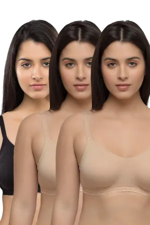 Organic Seamless Laced Bra (Pack of 3)-ISB054-Skin_Skin_Black-