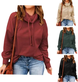 OUNAR Women Casual Long Sleeve Sweatshirt Cowl Neck Drawstring Thick Dralon Loose Pullovers Shirts Tops Sweatshirts