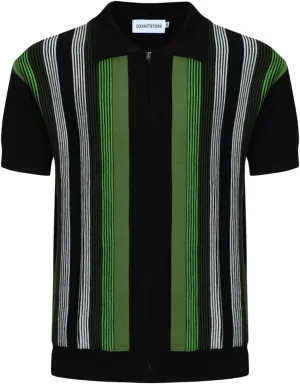OXKNIT Men's Short Sleeve Knit Retro Polo Shirt, 1960s Mod Style Vintage Zip Stripe Golf Polo T Shirts