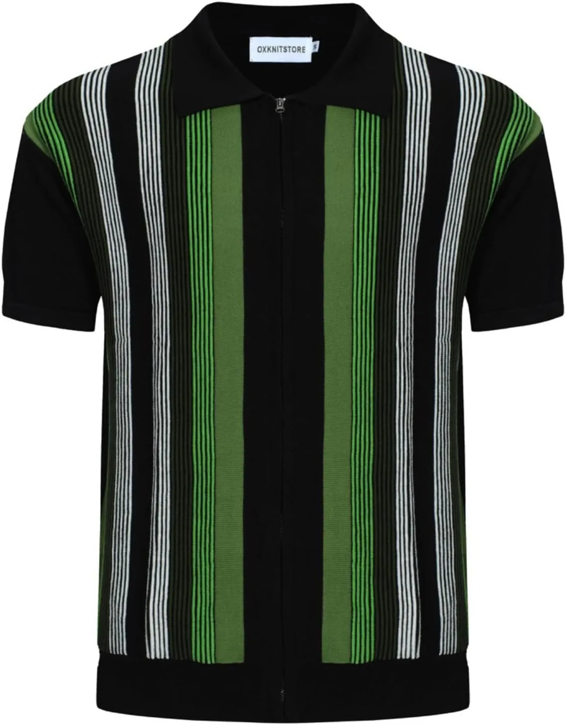 OXKNIT Men's Short Sleeve Knit Retro Polo Shirt, 1960s Mod Style Vintage Zip Stripe Golf Polo T Shirts