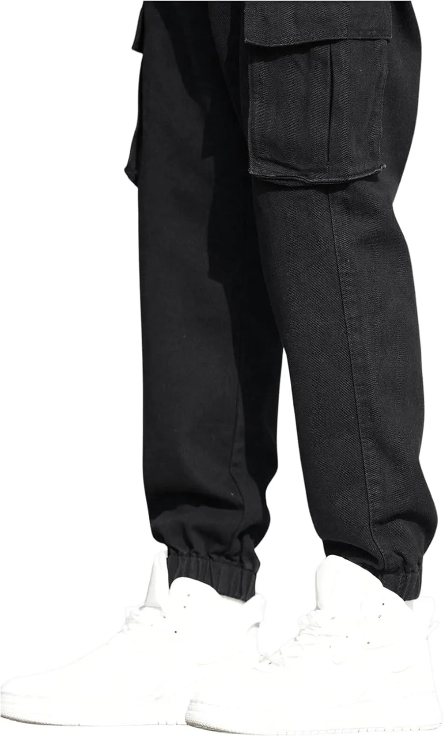 OYOANGLE Men's Drawstring Waist Flap Pocket Jogger Cargo Pants Carrot Denim Jeans with Pocket
