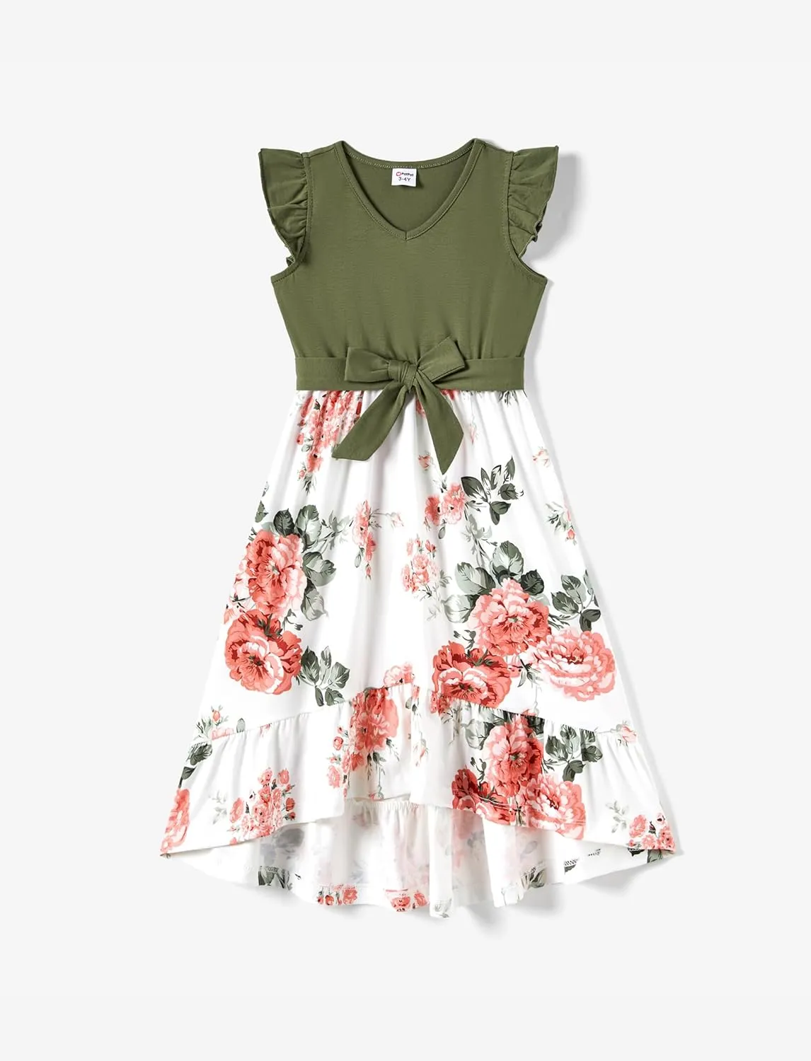 PATPAT Family Matching Outfits Summer Beach Tropical Holiday Ruffle Sleeve Mommy and Me Dresses and T-Shirts Sets