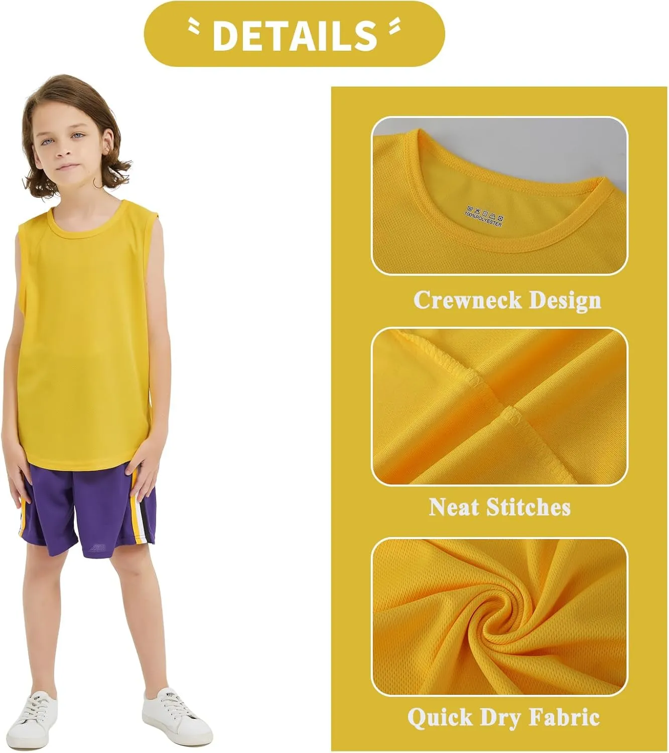 Phedrew 6 Pack Boys Youth Kids Mesh Athletic Quick Dry Tank Top Sleeveless T Shirts Moisture Wicking (Age 4-18)