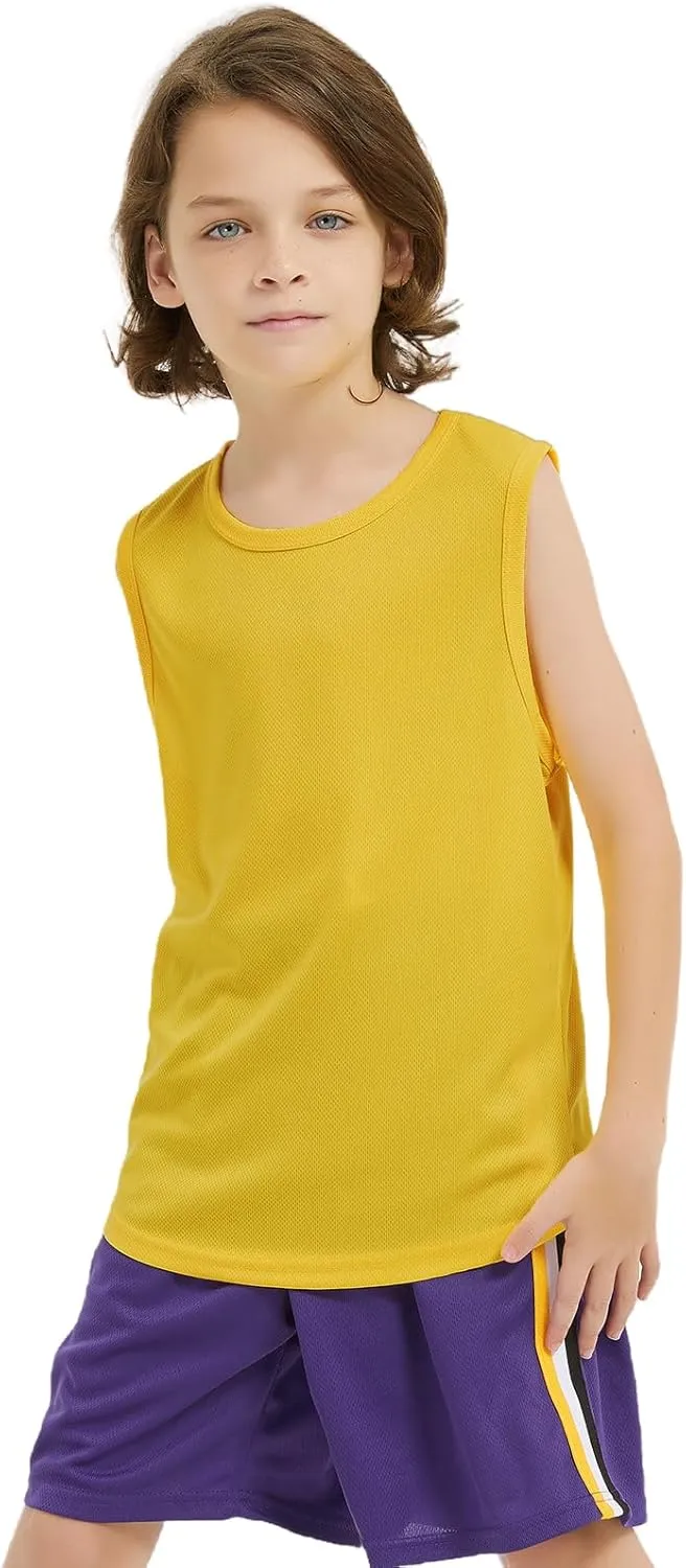 Phedrew 6 Pack Boys Youth Kids Mesh Athletic Quick Dry Tank Top Sleeveless T Shirts Moisture Wicking (Age 4-18)