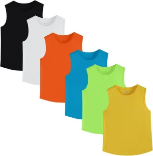 Phedrew 6 Pack Boys Youth Kids Mesh Athletic Quick Dry Tank Top Sleeveless T Shirts Moisture Wicking (Age 4-18)