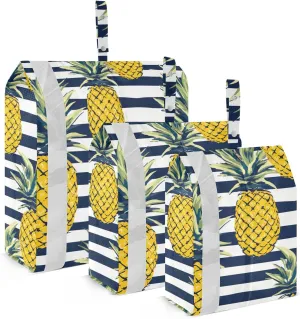 Pineapple Black White Stripe Packing Cubes for Travel 3 Set Large Packing Cubes Luggage Packing Organizers for Woman Man