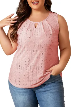 Plus Size Tank Tops for Women Eyelet Embroidery Loose Fit Casual Sleeveless T-Shirts Keyhole Neck Trendy Tops